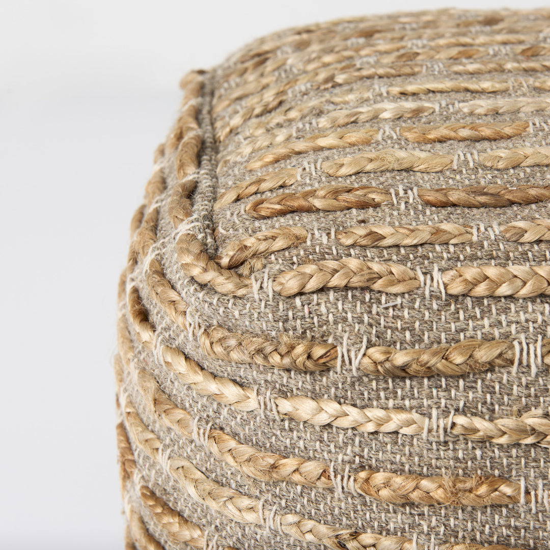 Binita Gray/Brown Hemp Wool and Cotton Pouf Living Room Mercana