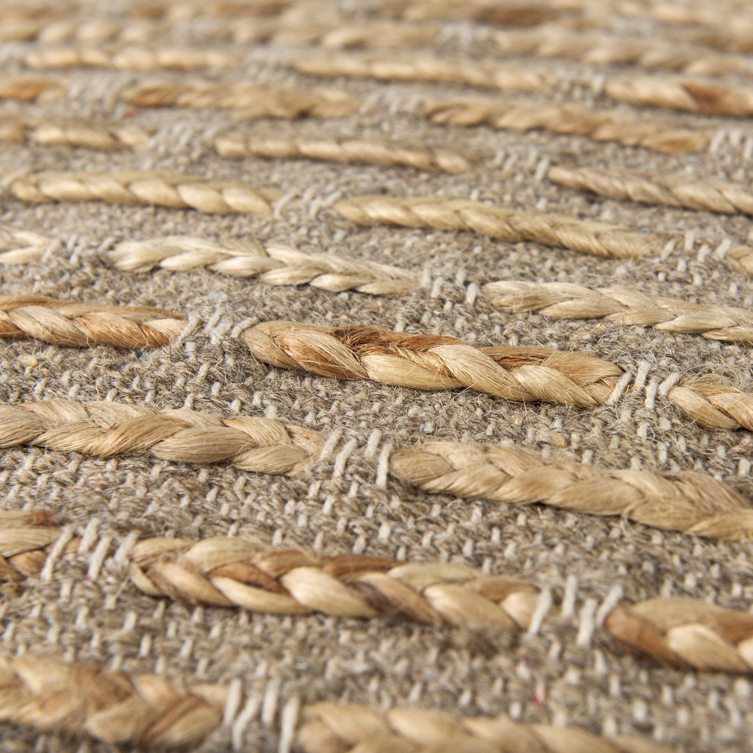 Binita Gray/Brown Hemp Wool and Cotton Pouf Living Room Mercana