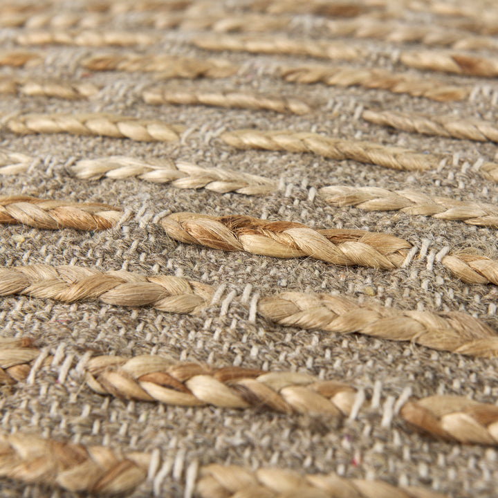 Binita Gray/Brown Hemp Wool and Cotton Pouf Living Room Mercana