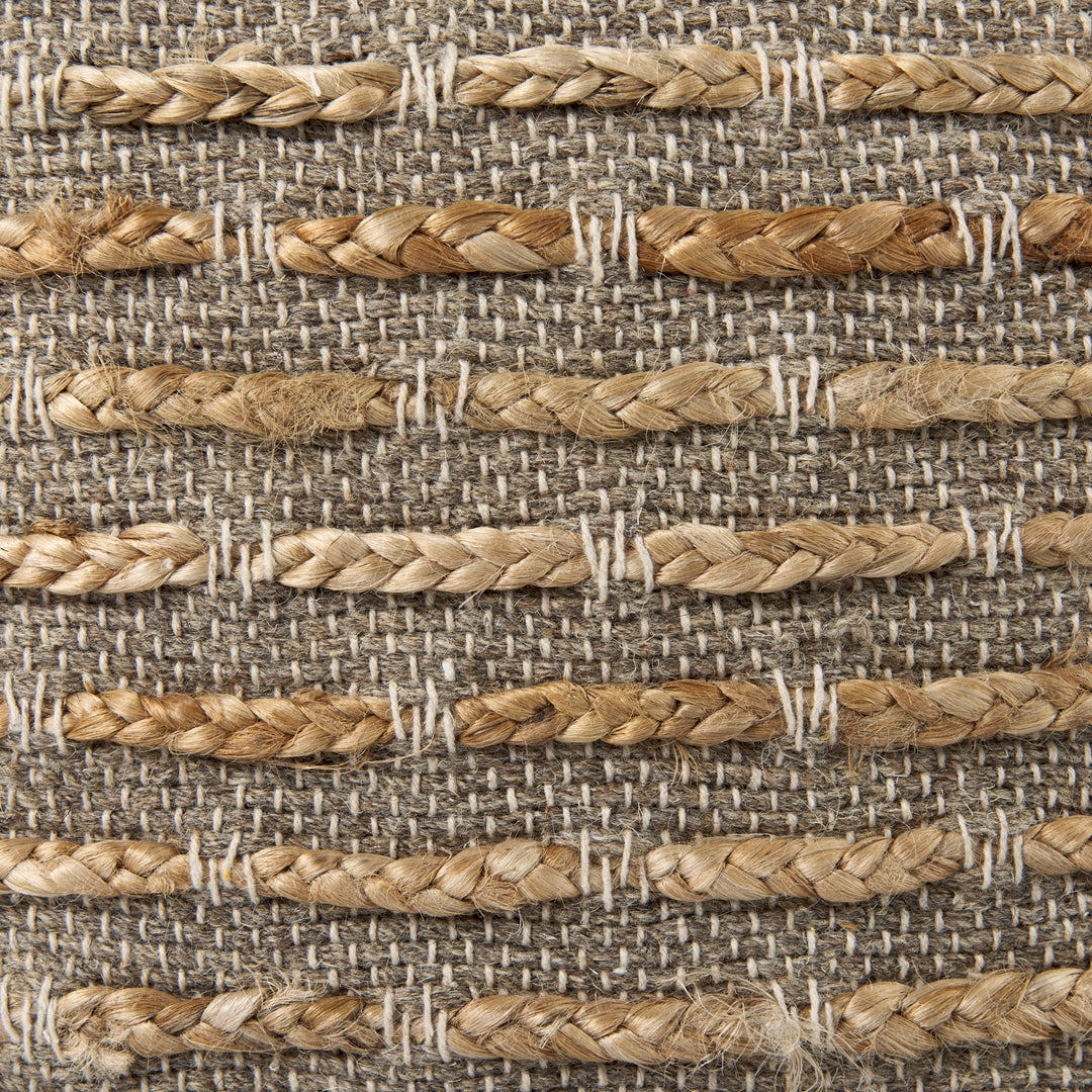 Binita Gray/Brown Hemp Wool and Cotton Pouf Living Room Mercana