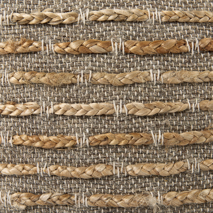 Binita Gray/Brown Hemp Wool and Cotton Pouf Living Room Mercana