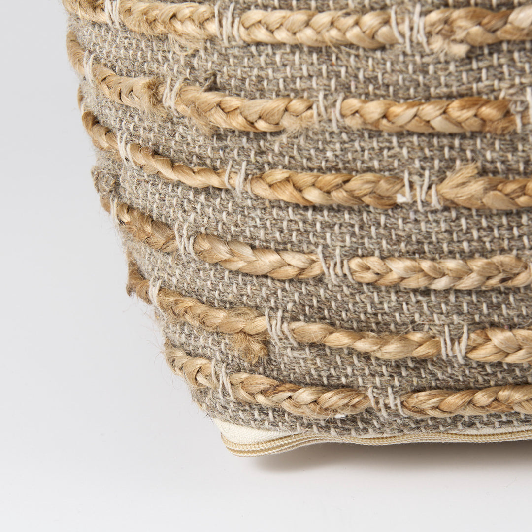 Binita Gray/Brown Hemp Wool and Cotton Pouf Living Room Mercana