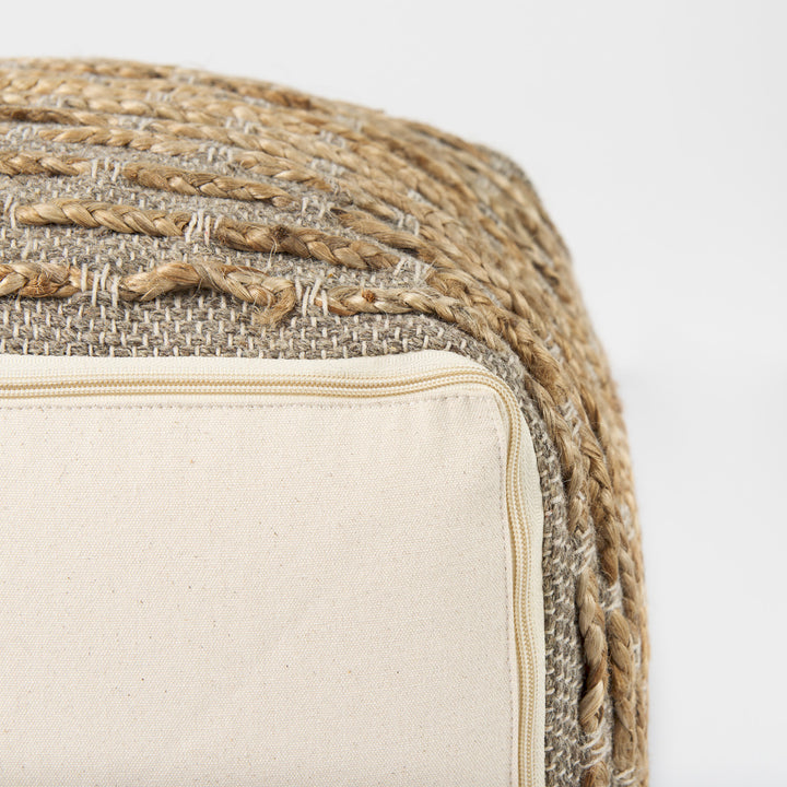 Binita Gray/Brown Hemp Wool and Cotton Pouf Living Room Mercana