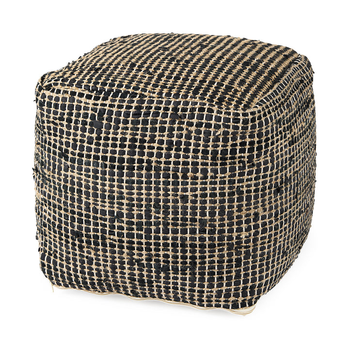 Aalia Charcoal Leather and Jute Pouf Living Room Mercana