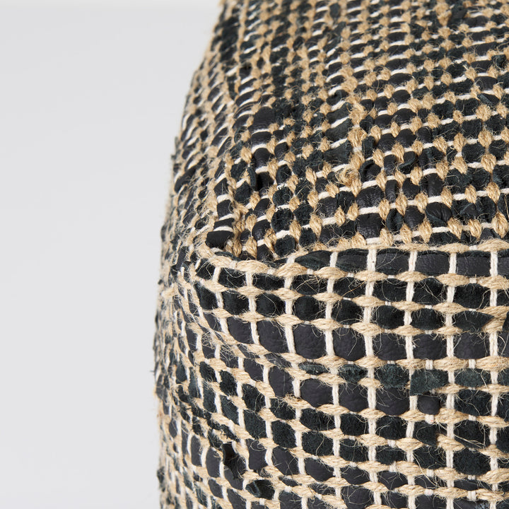Aalia Charcoal Leather and Jute Pouf Living Room Mercana