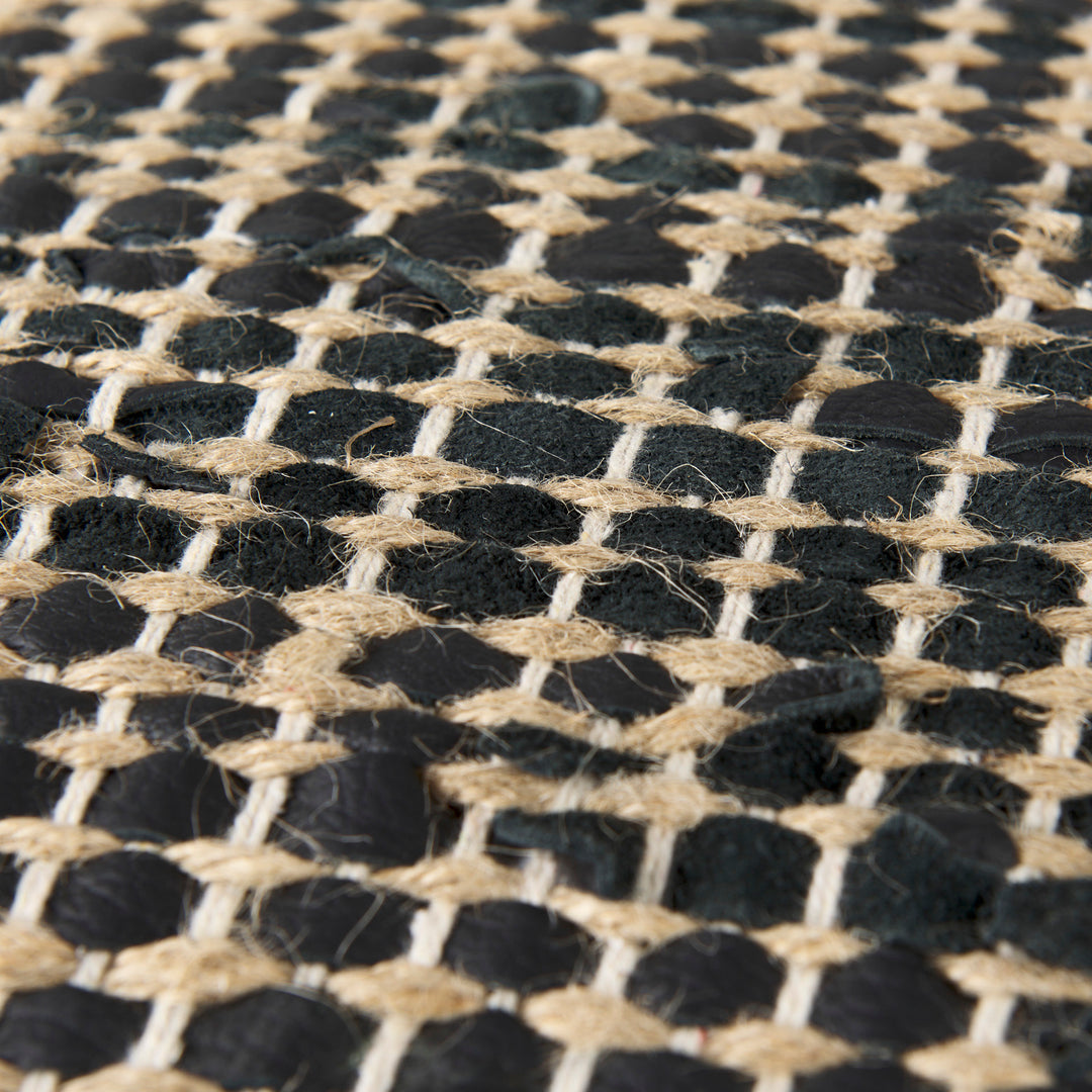 Aalia Charcoal Leather and Jute Pouf Living Room Mercana