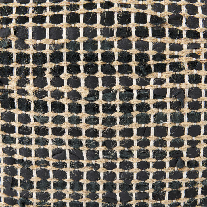 Aalia Charcoal Leather and Jute Pouf Living Room Mercana