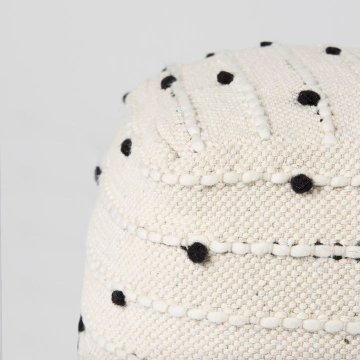 Amaira Cream/Black/White patterned Wool and Cotton Pouf Living Room Mercana