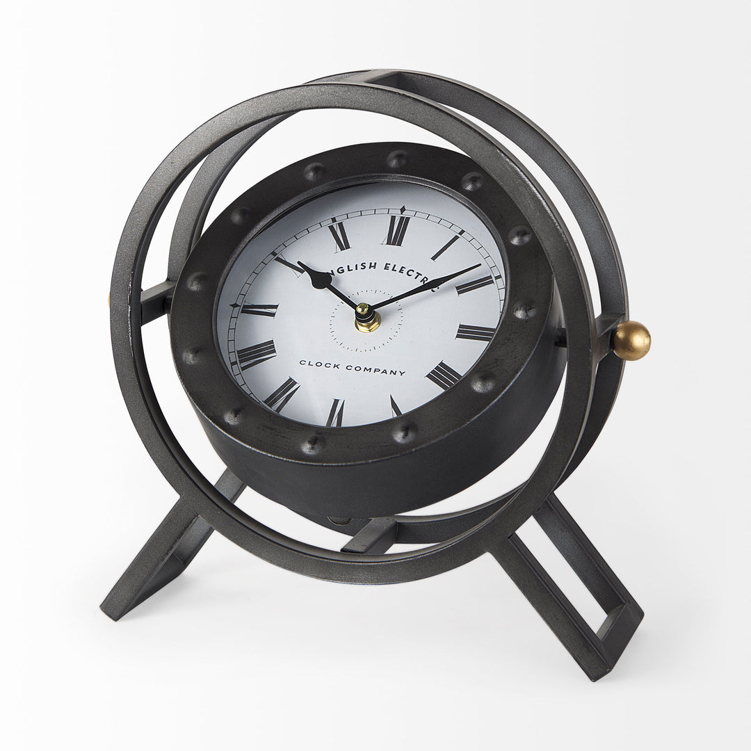 Gaston Gray Metal Circular Table Clock Decor Mercana