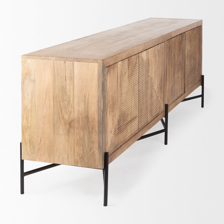 Cairo 78x19 Brown Solid Wood Black Metal Base 4 Door Cabinet Sideboard Dining Room Mercana