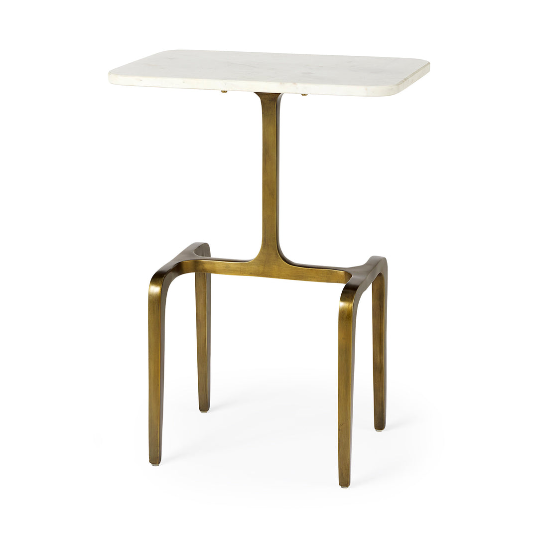 Preston White Marble Top W/Gold Metal Accent Table Dining Room Mercana