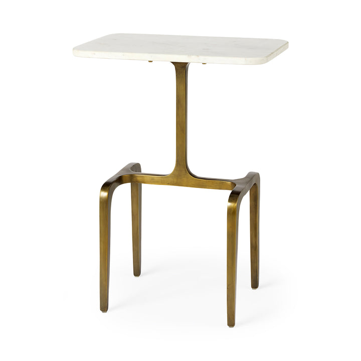 Preston White Marble Top W/Gold Metal Accent Table Dining Room Mercana