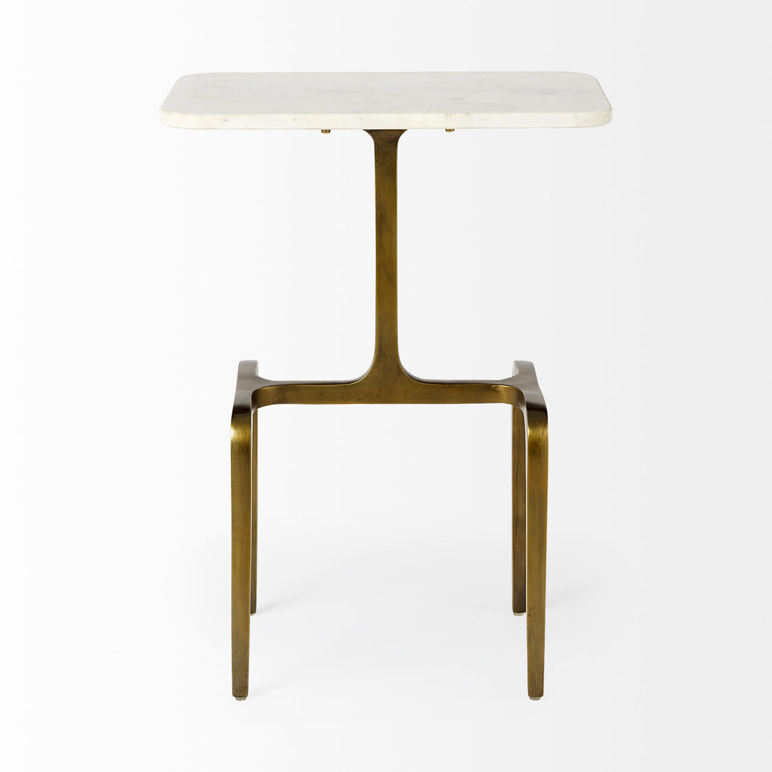 Preston White Marble Top W/Gold Metal Accent Table Dining Room Mercana