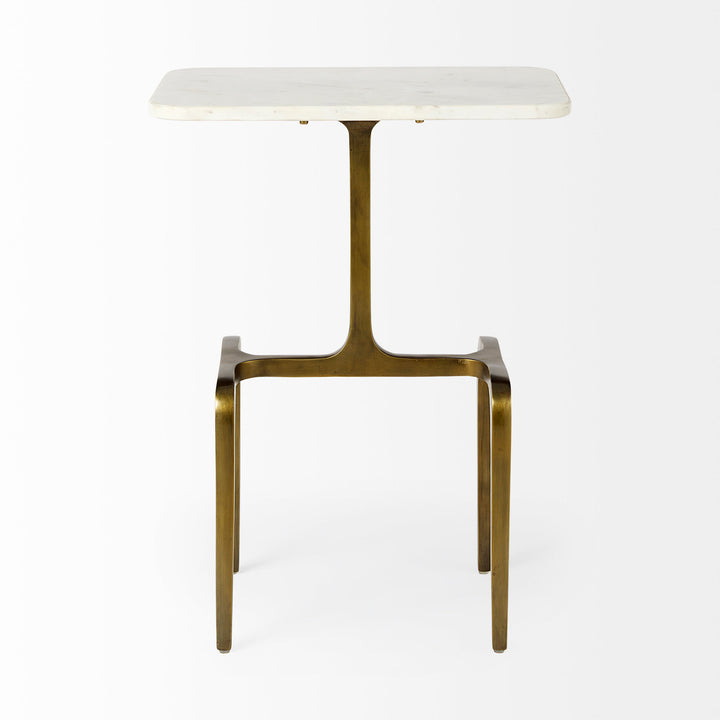 Preston White Marble Top W/Gold Metal Accent Table Dining Room Mercana