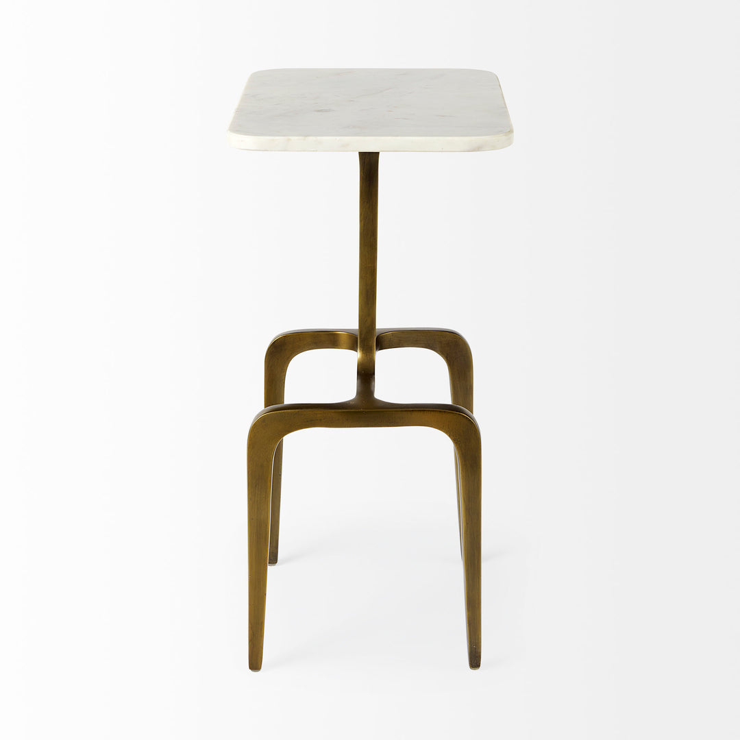 Preston White Marble Top W/Gold Metal Accent Table Dining Room Mercana