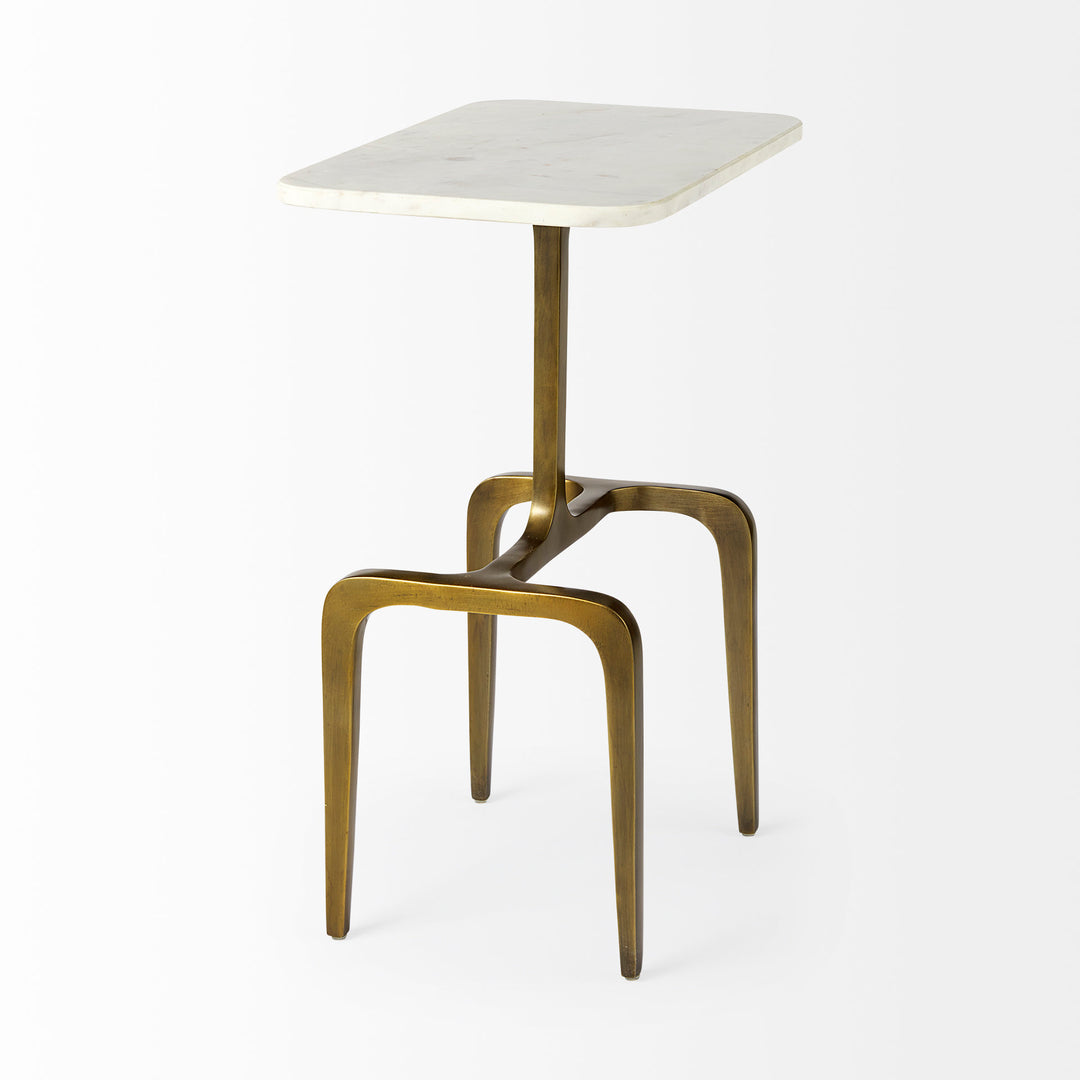 Preston White Marble Top W/Gold Metal Accent Table Dining Room Mercana