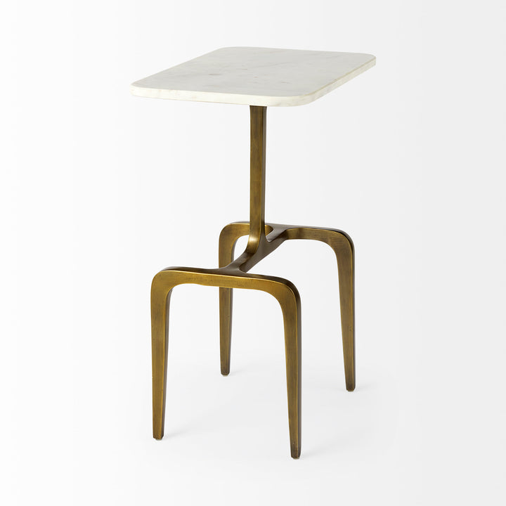 Preston White Marble Top W/Gold Metal Accent Table Dining Room Mercana
