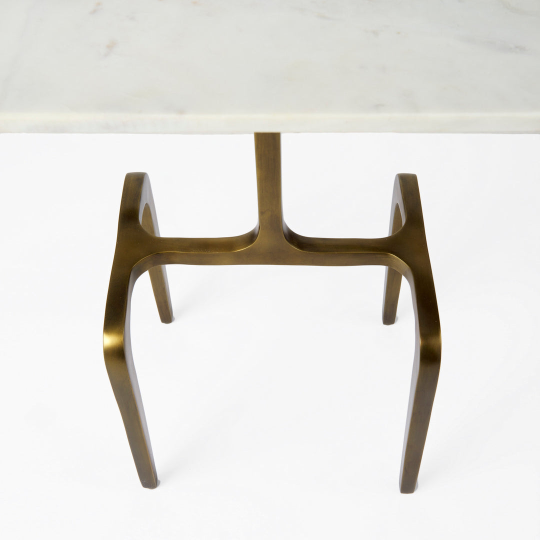 Preston White Marble Top W/Gold Metal Accent Table Dining Room Mercana