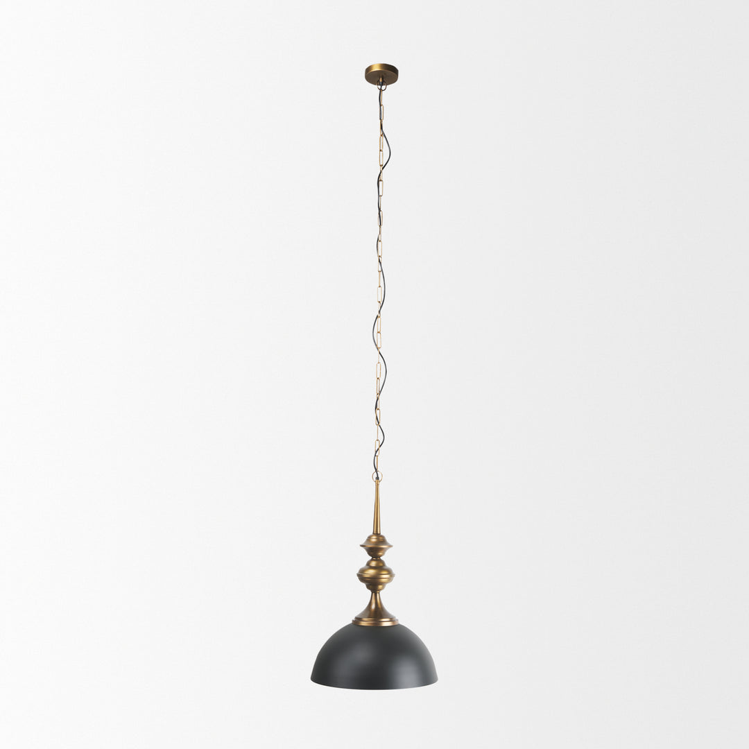 Willson Black Iron W/Antique Brass Dome Pendant Light Decor Mercana