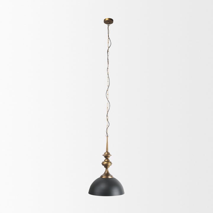 Willson Black Iron W/Antique Brass Dome Pendant Light Decor Mercana