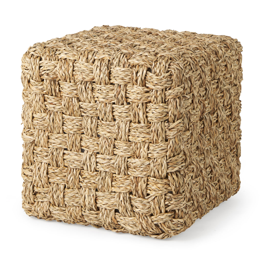 Adele Medium Brown Seagrass Woven Square Pouf Living Room Mercana