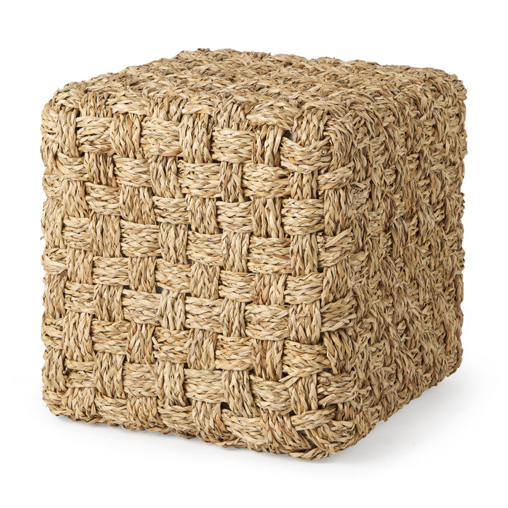 Adele Medium Brown Seagrass Woven Square Pouf Living Room Mercana