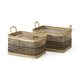 Nia Set of 2 Light Brown Seagrass Rectangular Basket with Handles Decor Mercana