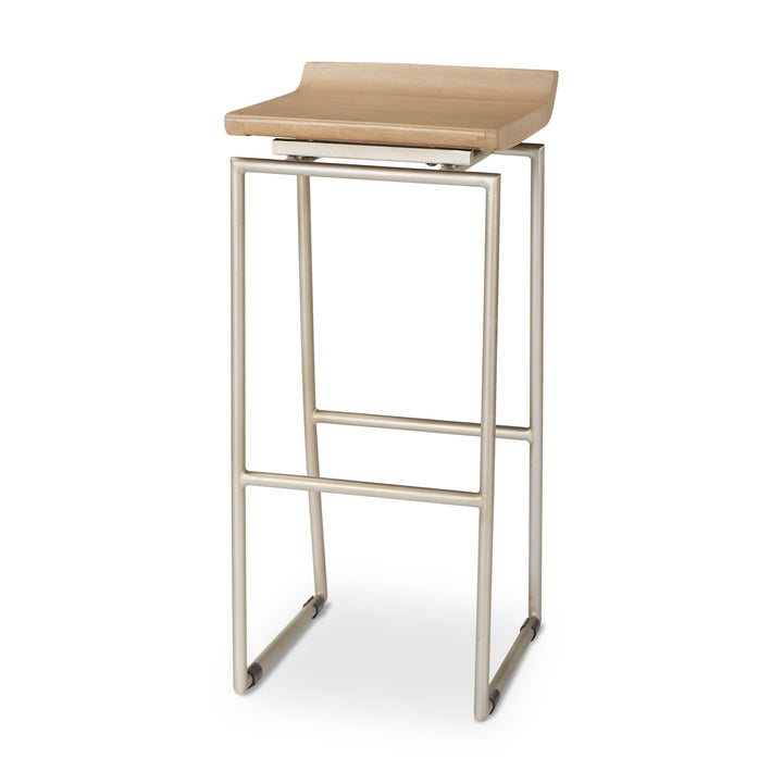 Givens 31.8"H Seat Height Brown Wood W/Silver Metal Frame Barstool Dining Room Mercana