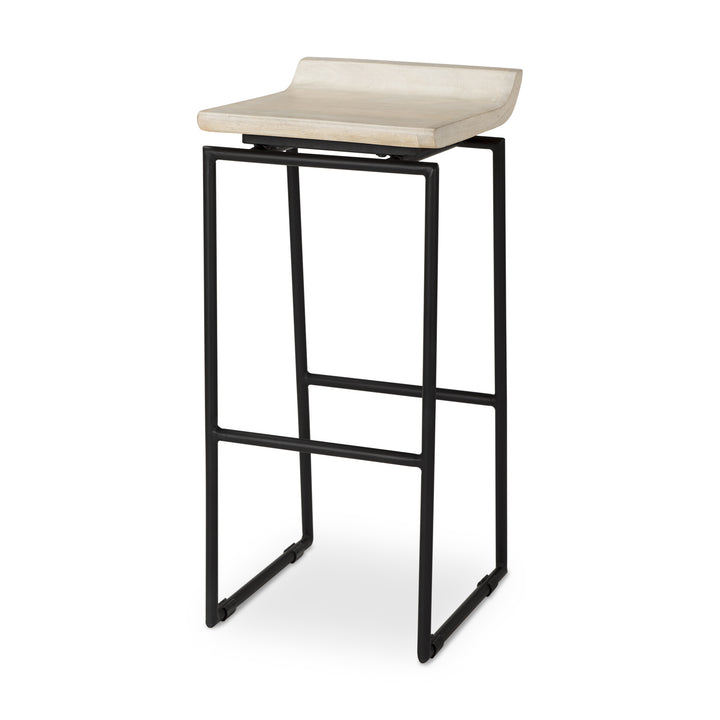 Givens 31.8"H Seat Height Natural Wood W/Black Metal Frame Bar Stool Dining Room Mercana