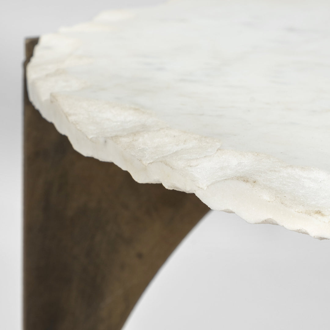 Reinhold II Round Live-Edge Marble Top and Gold Metal Base Side/End Table Living Room Mercana