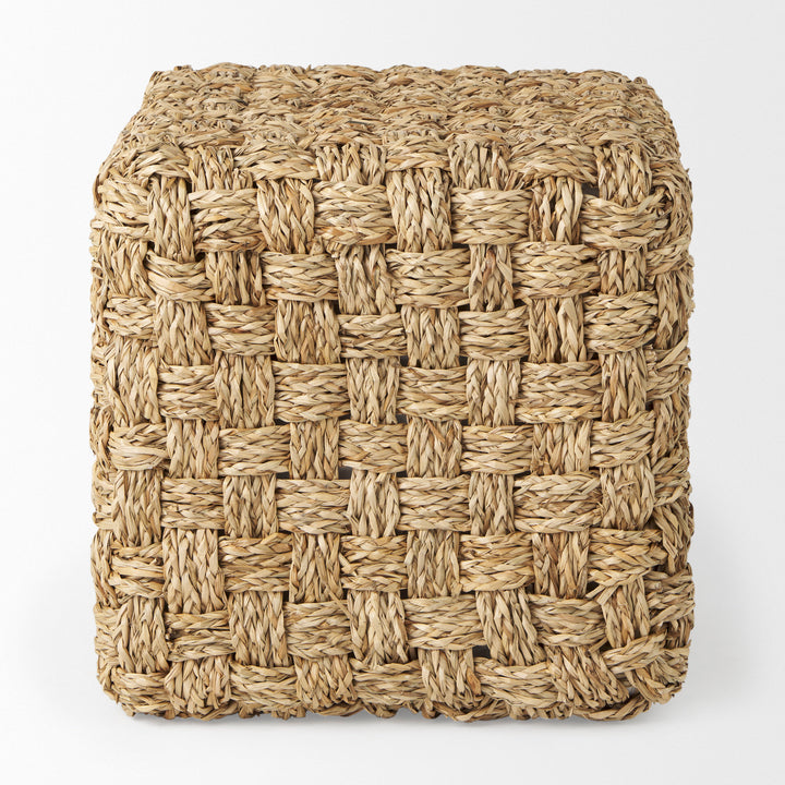Adele Medium Brown Seagrass Woven Square Pouf Living Room Mercana