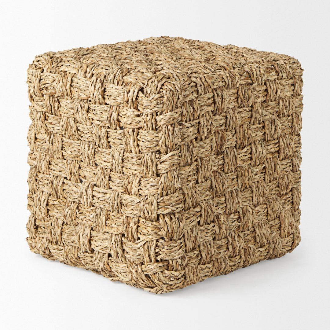 Adele Medium Brown Seagrass Woven Square Pouf Living Room Mercana