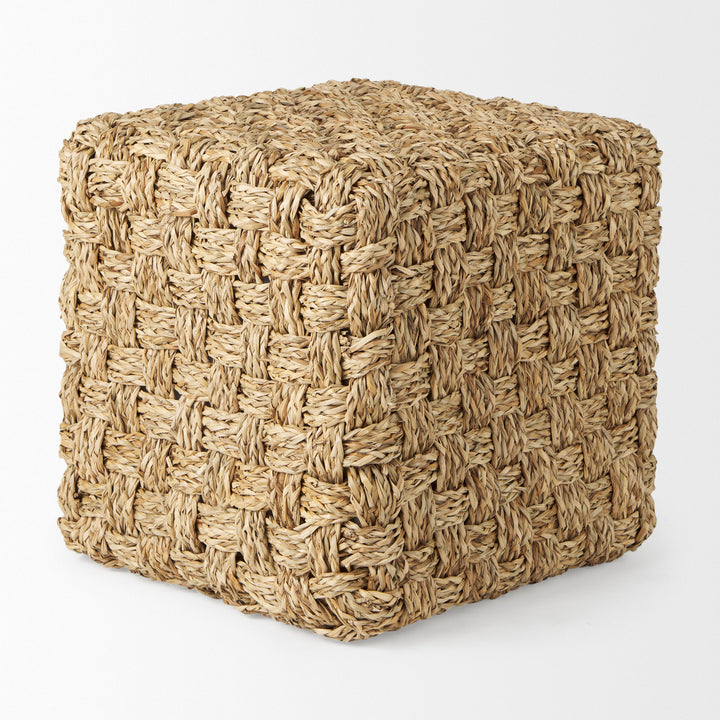 Adele Medium Brown Seagrass Woven Square Pouf Living Room Mercana