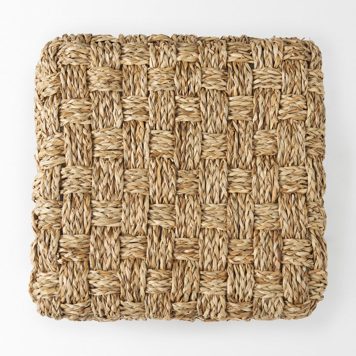 Adele Medium Brown Seagrass Woven Square Pouf Living Room Mercana