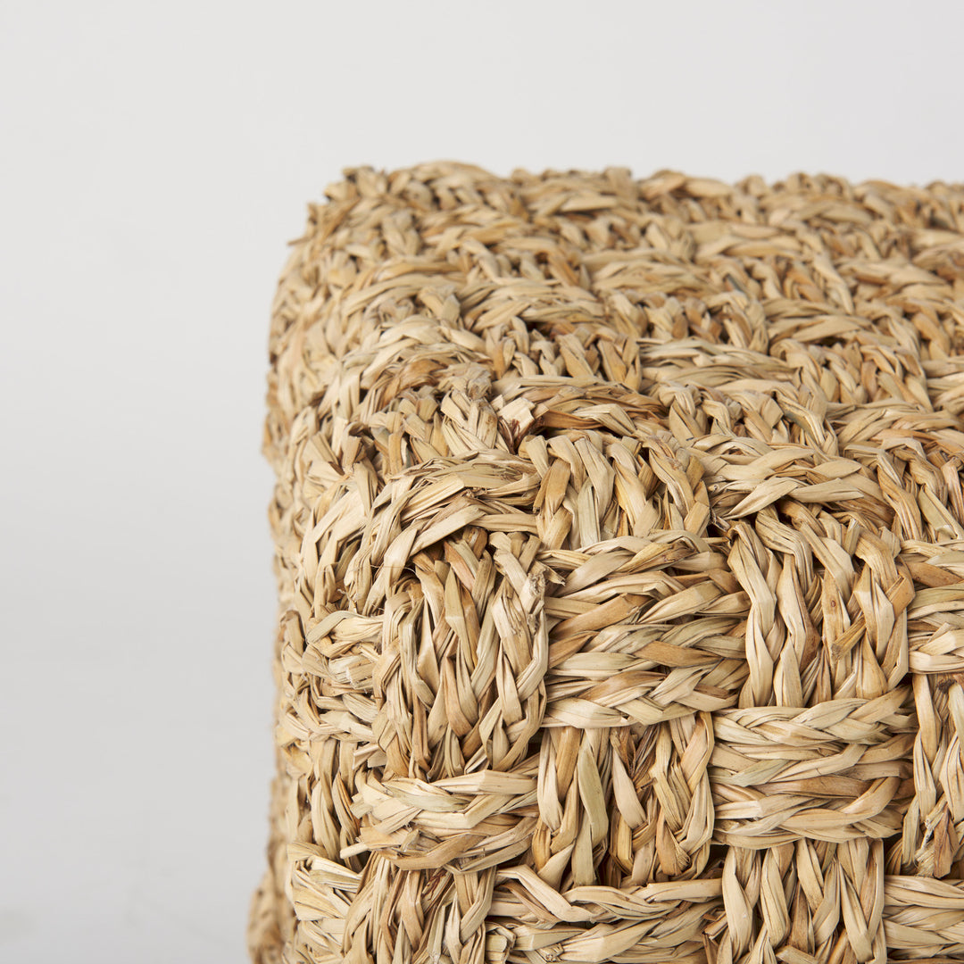 Adele Medium Brown Seagrass Woven Square Pouf Living Room Mercana