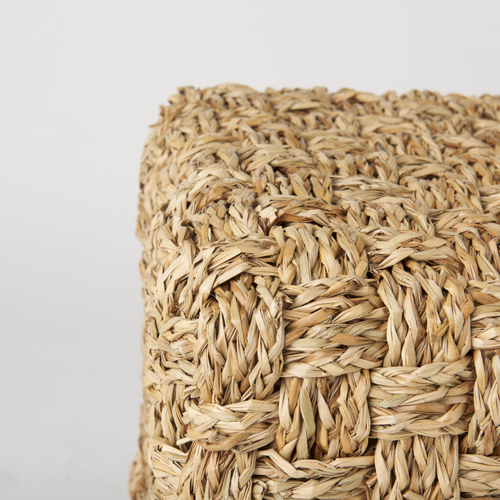Adele Medium Brown Seagrass Woven Square Pouf Living Room Mercana