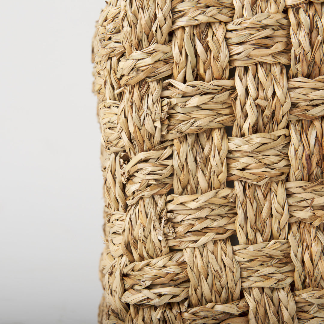 Adele Medium Brown Seagrass Woven Square Pouf Living Room Mercana