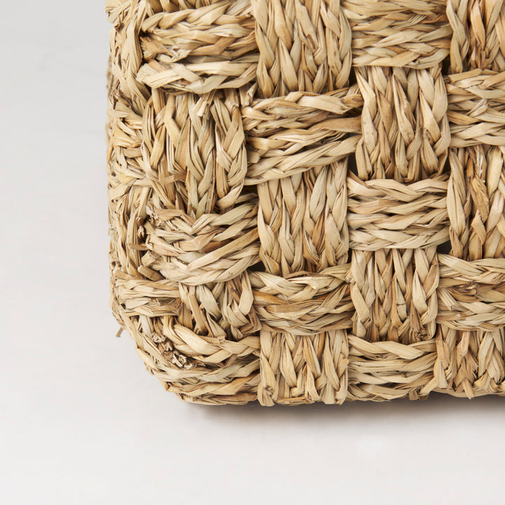 Adele Medium Brown Seagrass Woven Square Pouf Living Room Mercana