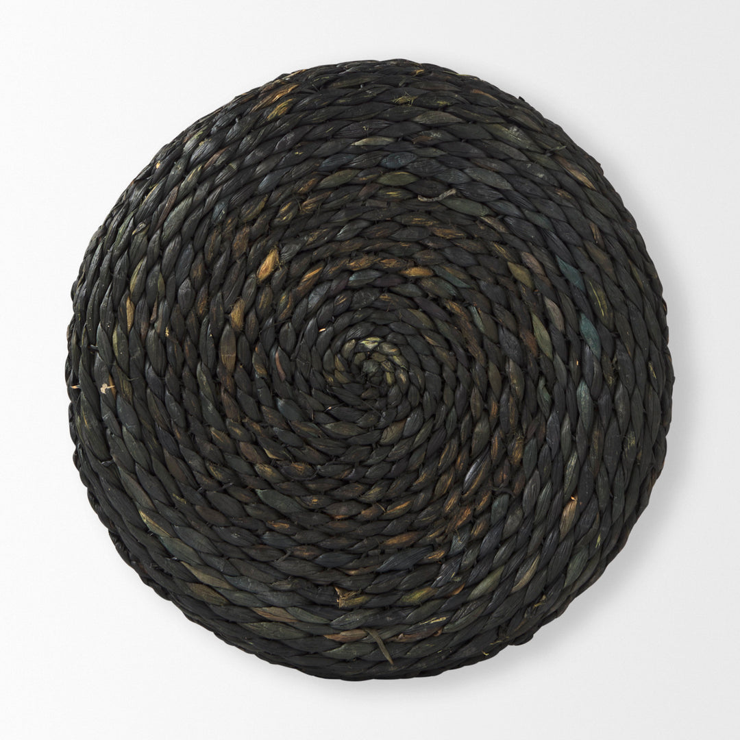 Dina Black Cornhusk and Water Hyacinth Round Pouf Living Room Mercana