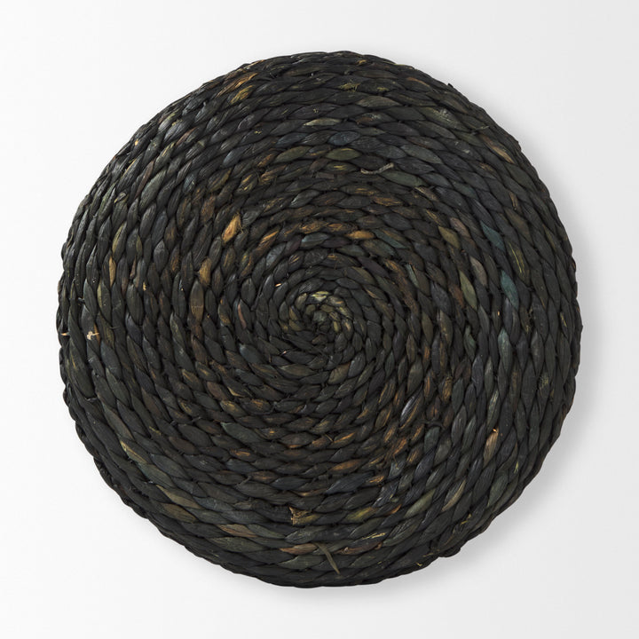 Dina Black Cornhusk and Water Hyacinth Round Pouf Living Room Mercana