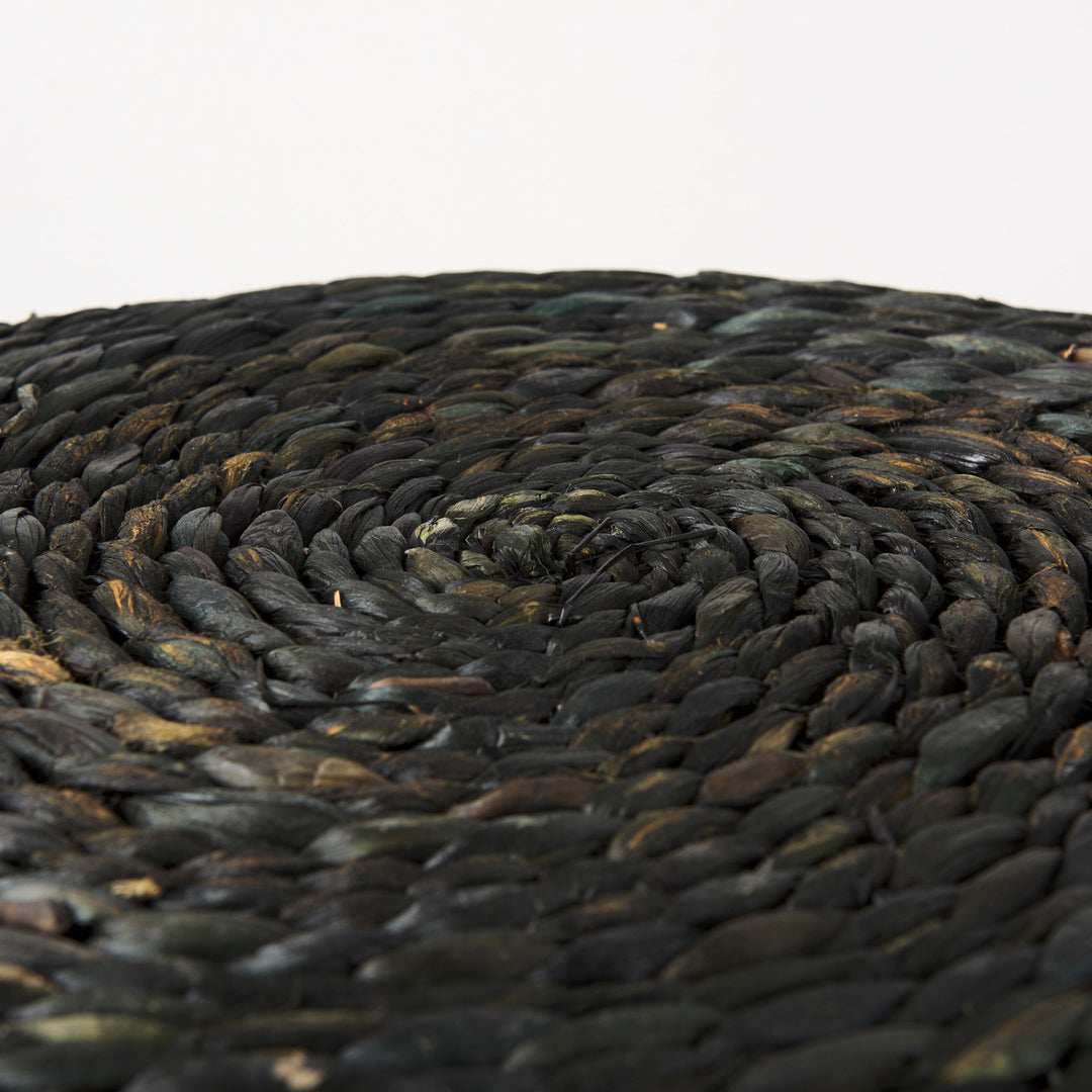 Dina Black Cornhusk and Water Hyacinth Round Pouf Living Room Mercana