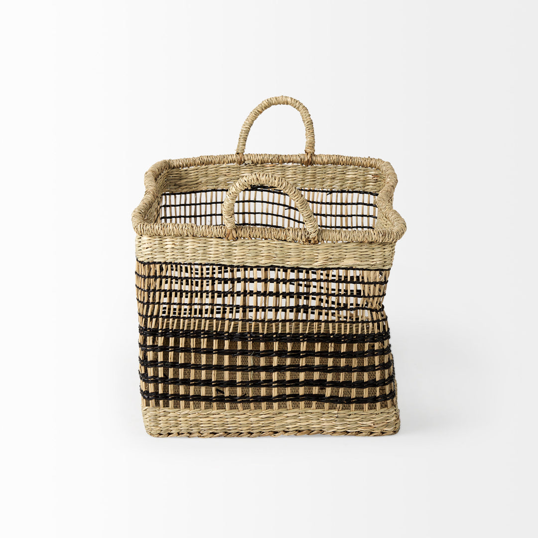 Nia Set of 2 Light Brown Seagrass Rectangular Basket with Handles Decor Mercana