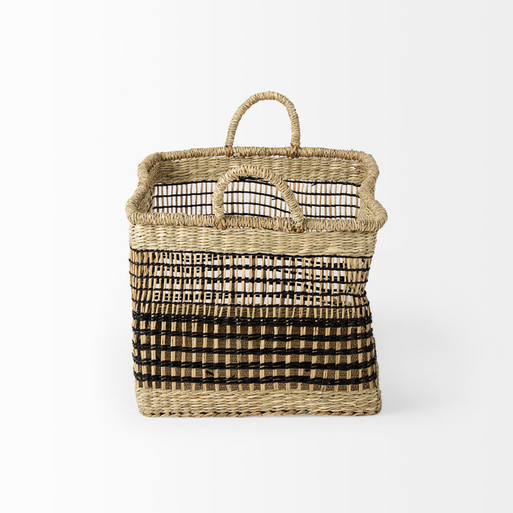 Nia Set of 2 Light Brown Seagrass Rectangular Basket with Handles Decor Mercana