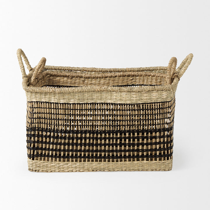 Nia Set of 2 Light Brown Seagrass Rectangular Basket with Handles Decor Mercana