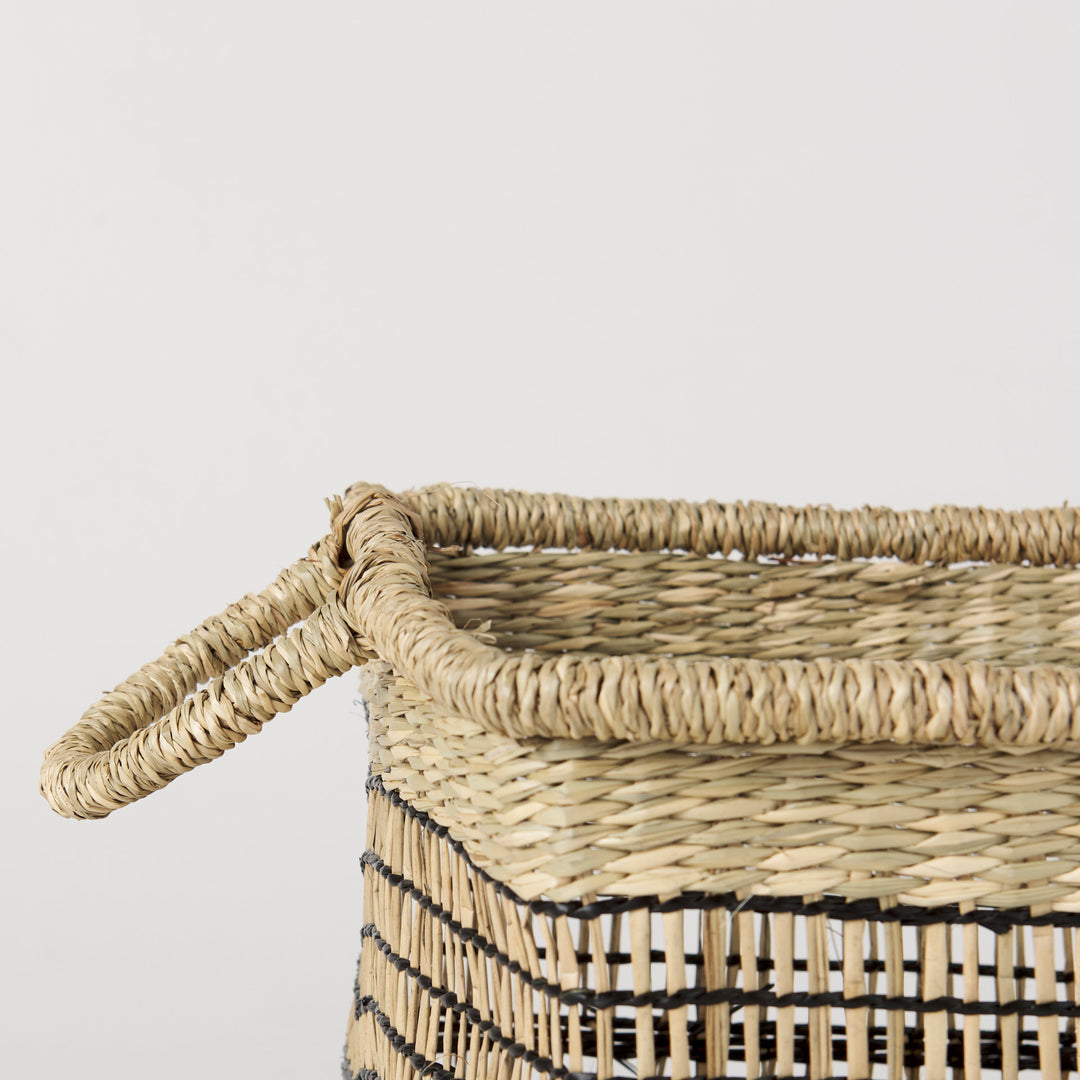 Nia Set of 2 Light Brown Seagrass Rectangular Basket with Handles Decor Mercana
