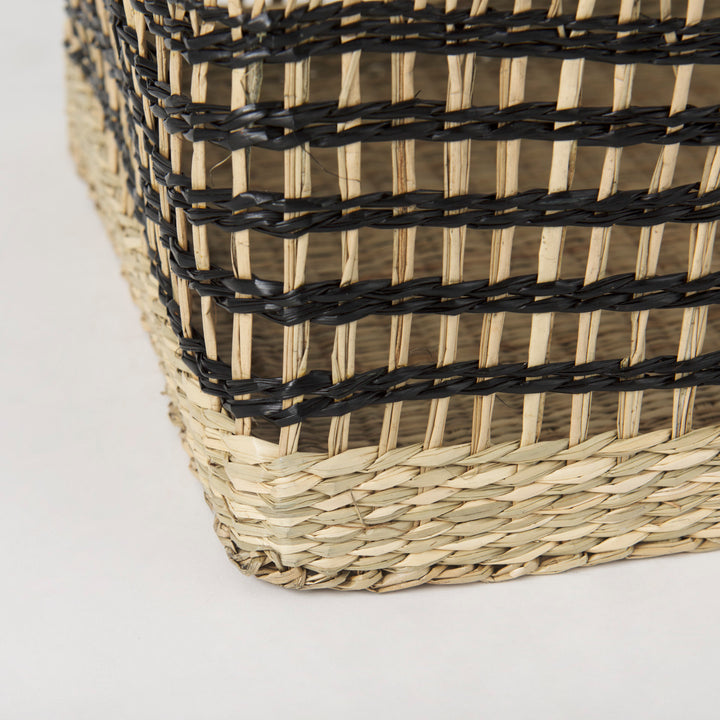 Nia Set of 2 Light Brown Seagrass Rectangular Basket with Handles Decor Mercana