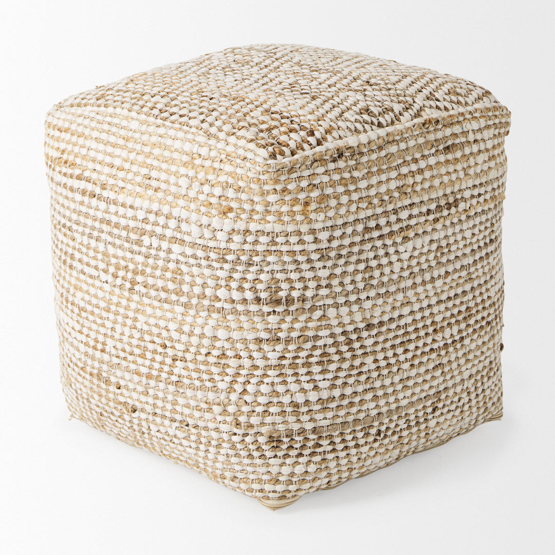 Ekani Cream/Beige Cotton Pouf Living Room Mercana
