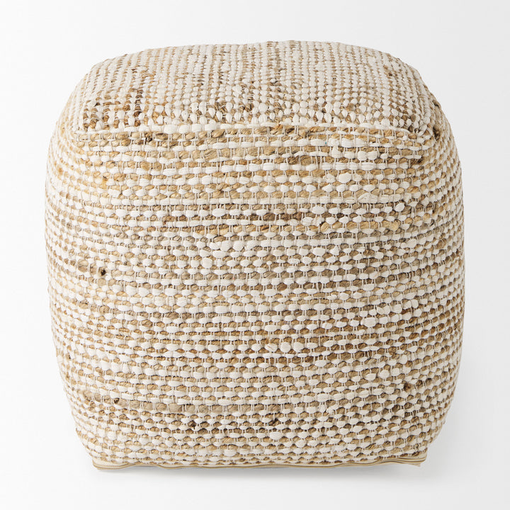 Ekani Cream/Beige Cotton Pouf Living Room Mercana