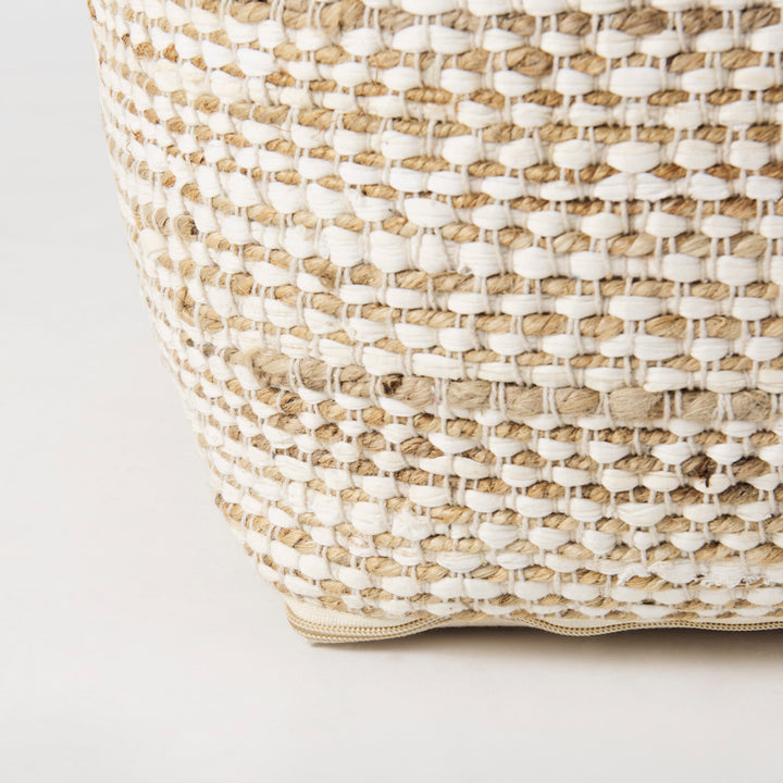 Ekani Cream/Beige Cotton Pouf Living Room Mercana