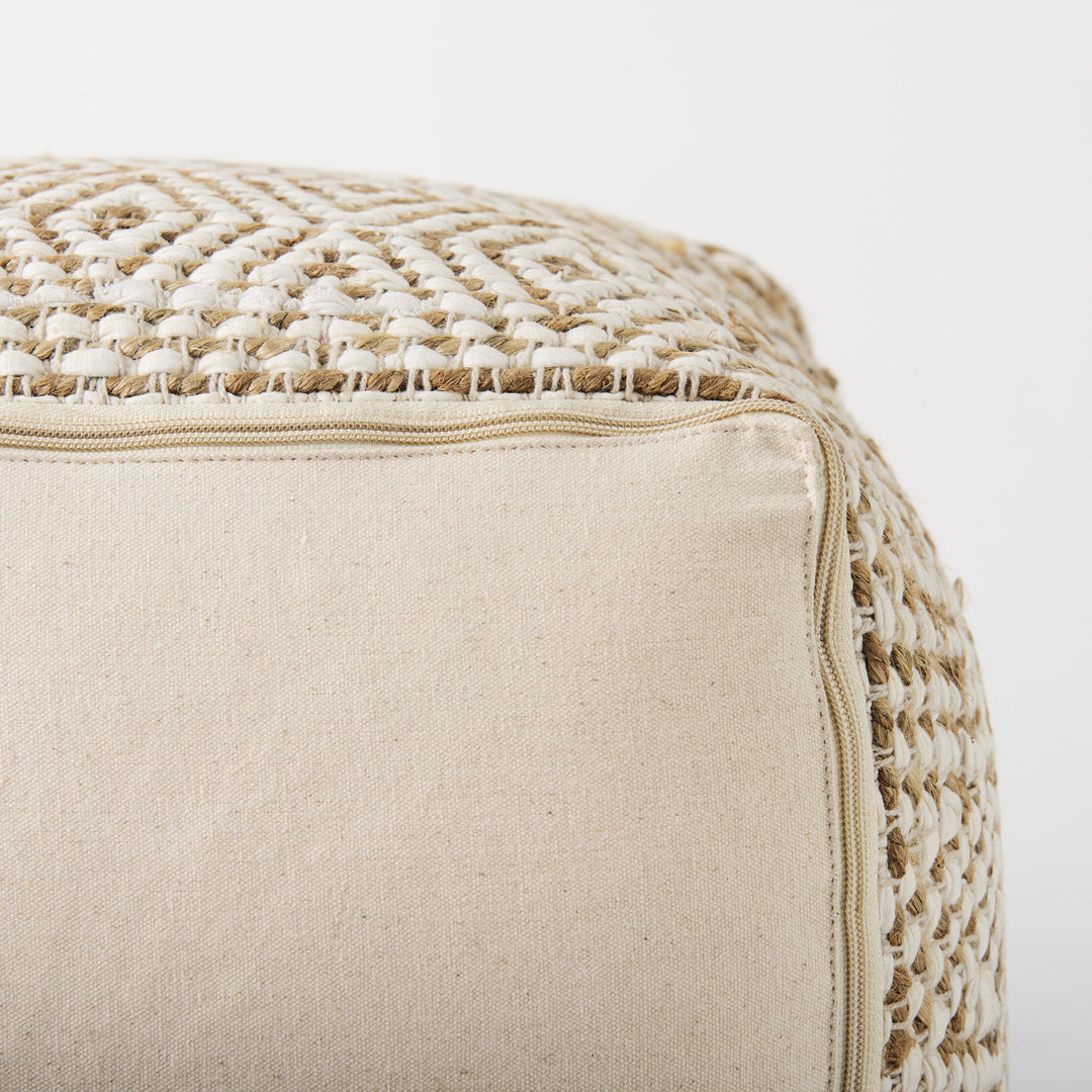 Ekani Cream/Beige Cotton Pouf Living Room Mercana